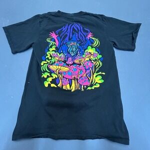 Aloha Graphic T-Shirt Men's Small Black Psychedelic Mushroom Wizard Art Cotton